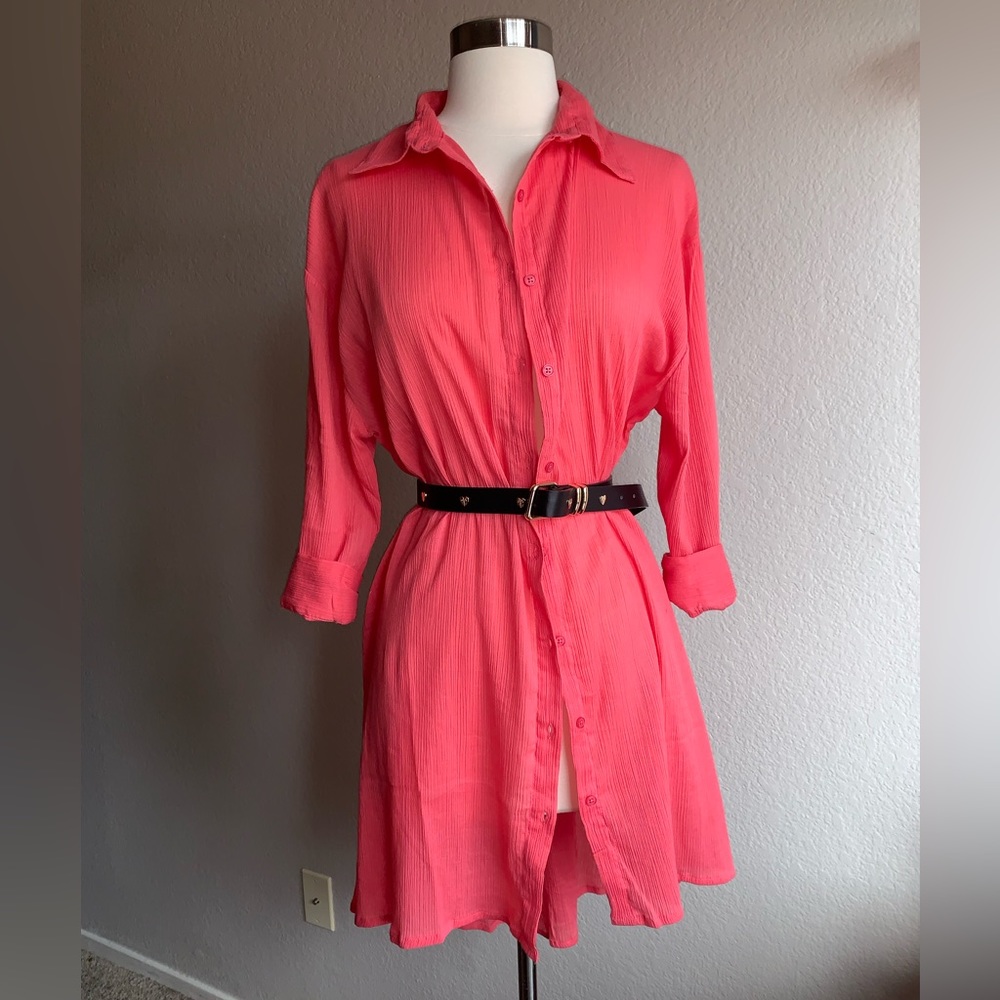 🍓NWT shirt dress cover up pink duster